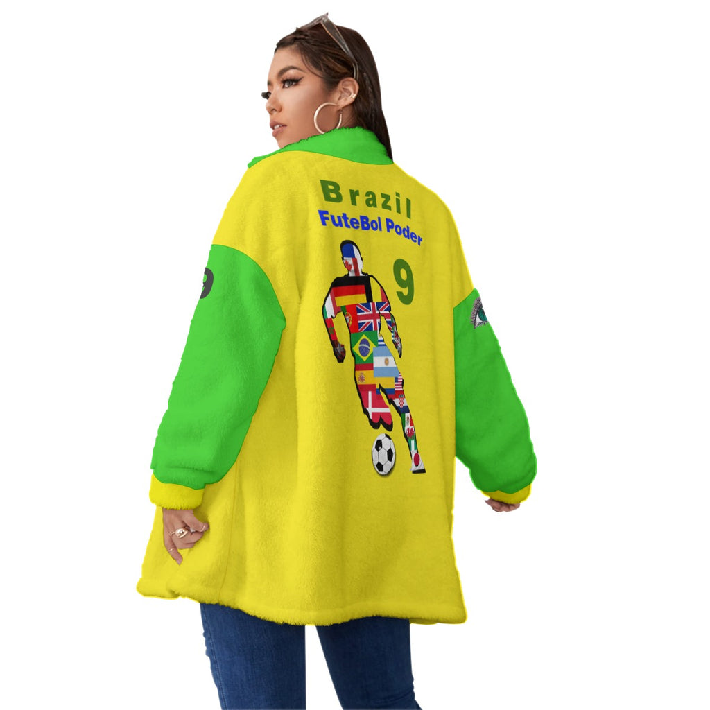 Xcarii Xii, Borg Fleece Wrap Coat - Team Futebol Brazil