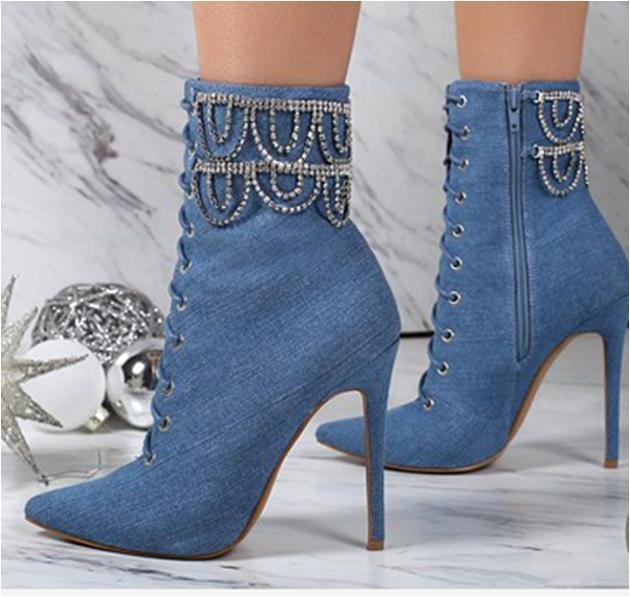 Xcarii Xii - Rhinestone Chain Stiletto Ankle Boots