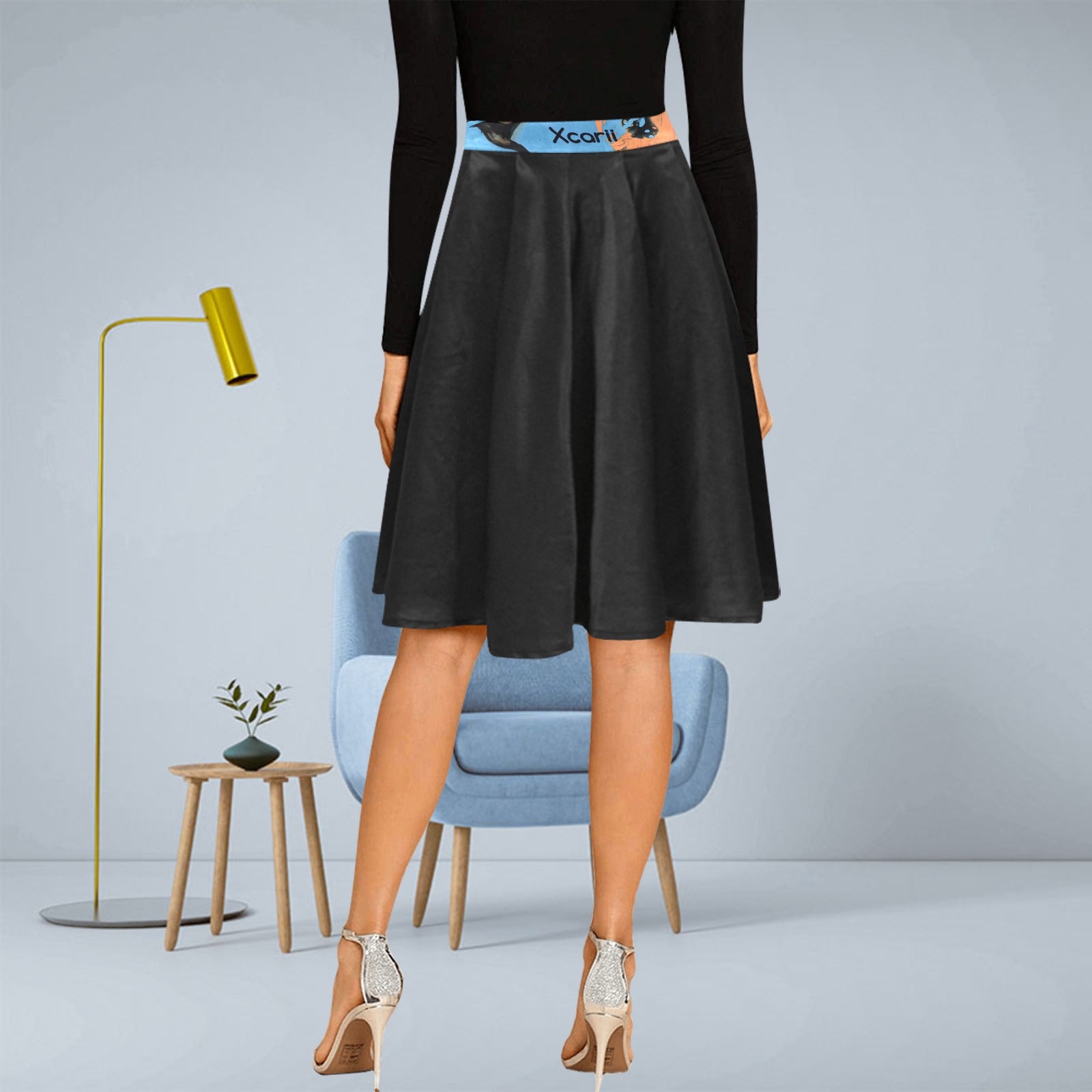 Xcarii Xii - Pleated Black Midi Skirt (Model D15)