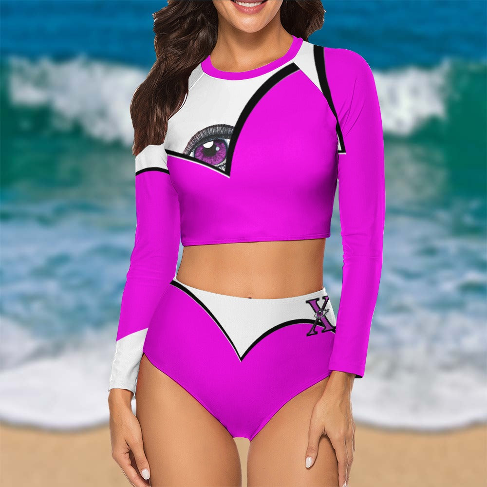 Xcarii Xii - Pink Eye Crew Neck Bikini Swimsuit