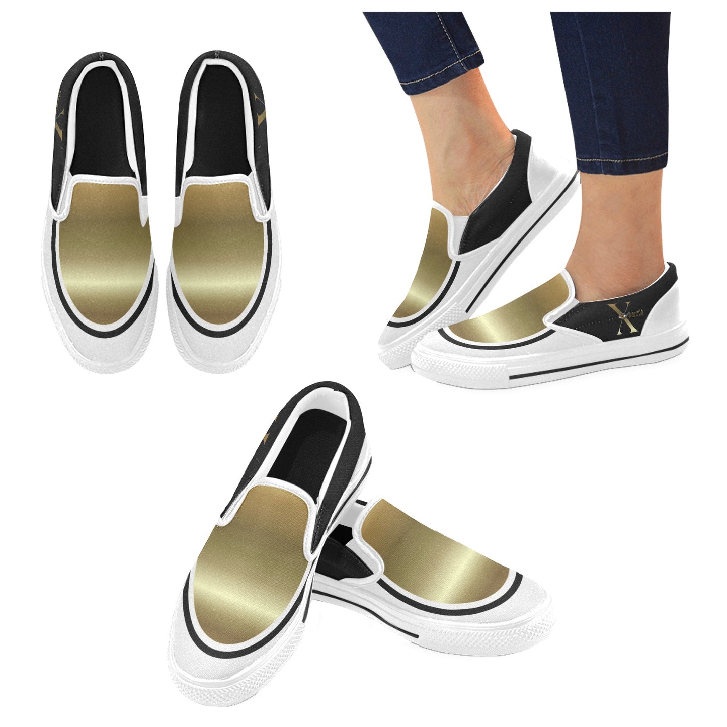 Xcarii Xii - Golden  X Men's Slip-on Canvas Shoes (Model 019)