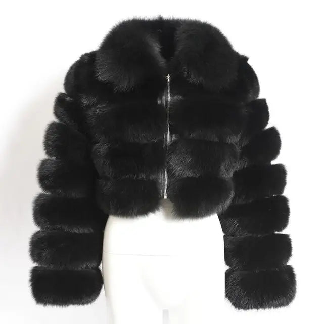 Xcarii Xii - Cropped Warm Coat Winter Faux Fox