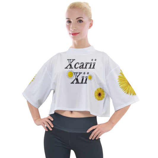 Xcarii YELLOW FLOWERS Mock Neck Tee