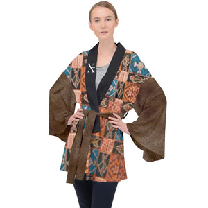 Xcarii Xii - Golden Brown Long Sleeve Velvet Kimono