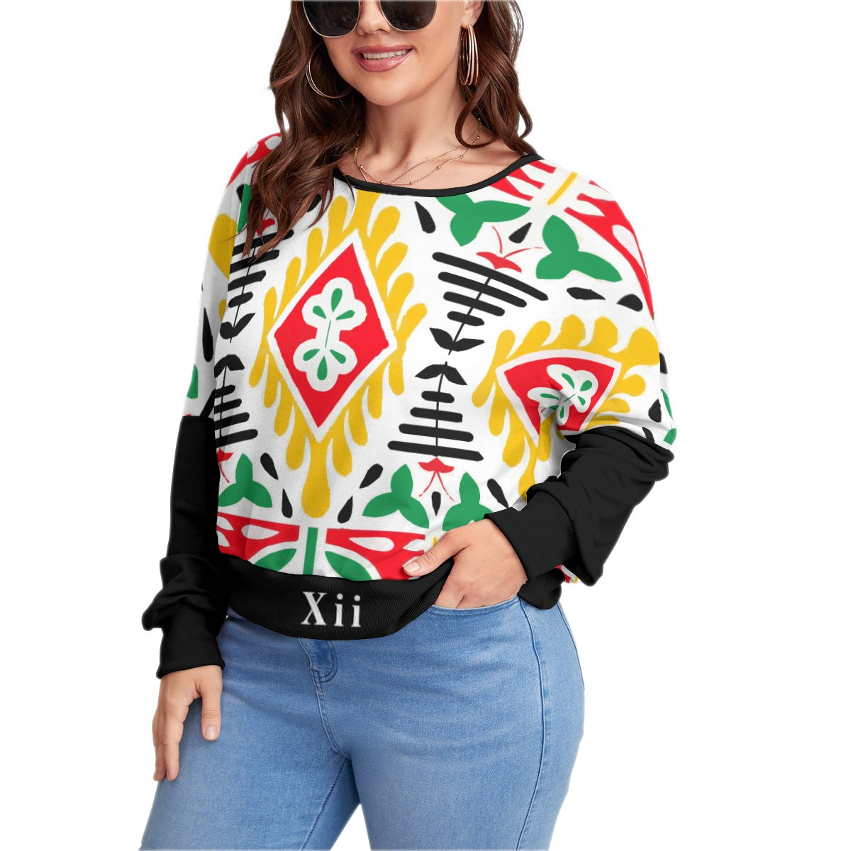 Xcarii Backless Sweatshirt With Bat Sleeve(Plus Size)