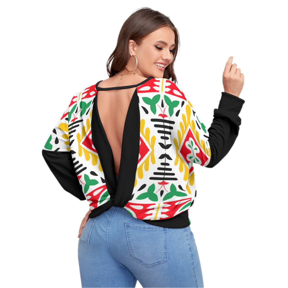 Xcarii Backless Sweatshirt With Bat Sleeve(Plus Size)