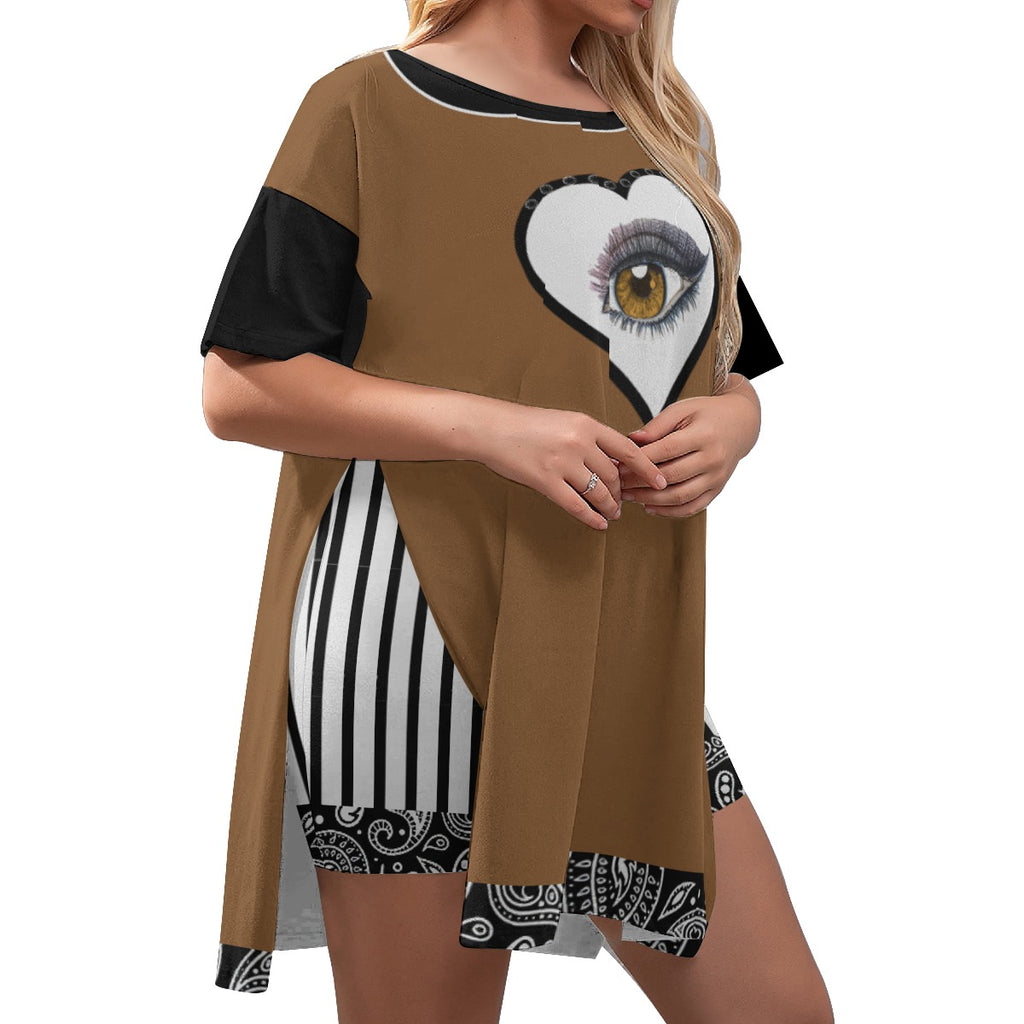 Xcarii Xii - Drop-Shoulder - Side Split and Shorts (Plus Size)