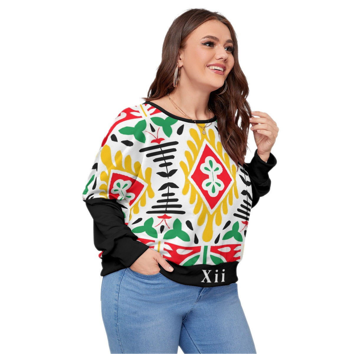 Xcarii Backless Sweatshirt With Bat Sleeve(Plus Size)
