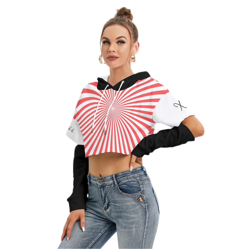 Xcarii Xii - Red Star Cropped Hoodie With Hollow Out Sleeve