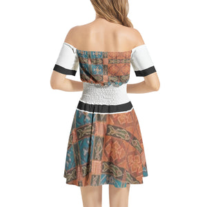 Xcarii Xii - Off Shoulder Shirred Waist Flared Mini Dress