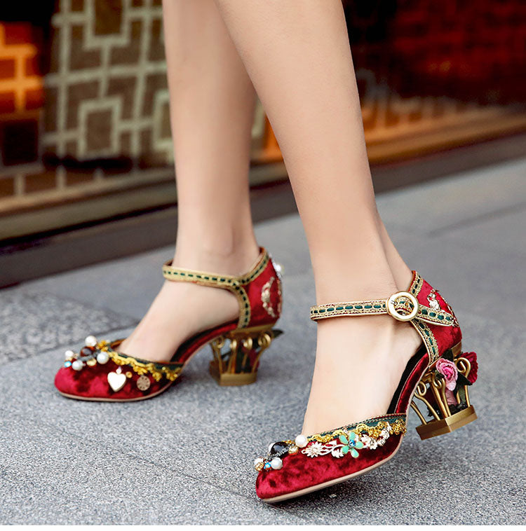 Xcarii Xii Fashion - pearl rhinestone flower decoration Mary Jane shoe.