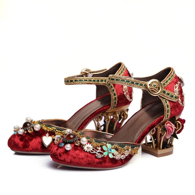 Xcarii Xii Fashion - pearl rhinestone flower decoration Mary Jane shoe.