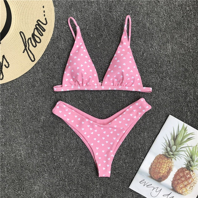 Women Polka Dot Love Printing Set Push-Up Padded Bra Beach Bikini Set Swimsuit Swimwear Bikini 2020 mujer maillot de bain femme