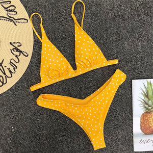 Women Polka Dot Love Printing Set Push-Up Padded Bra Beach Bikini Set Swimsuit Swimwear Bikini 2020 mujer maillot de bain femme