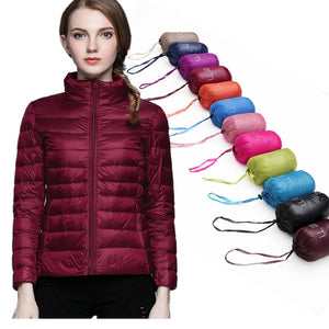Winter Women  Stand Collar 90% White Duck Down Jacket Female Ultra Light Down Jackets Slim Long Sleeve Parkas Candy Color Fashio